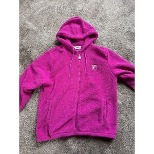 Fila Women's Pink Full Zip Drawstring Hood Sherpa Jacket Size Medium